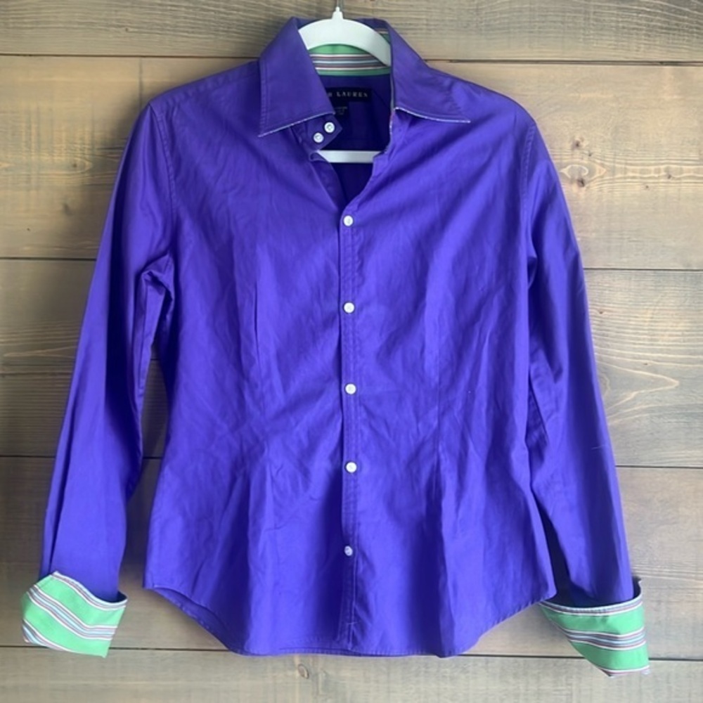 Ralph Lauren black label purple cotton button front  oxford fitted shirt
